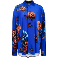 vetements chemise fleurie à col pointu - bleu