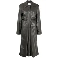 low classic robe-chemise froncée en cuir artificiel - noir