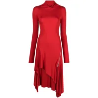 blumarine robe mi-longue asymétrique à col montant - rouge