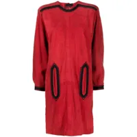 saint laurent pre-owned robe évasée en daim à design bicolore - rouge