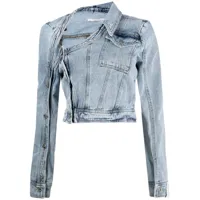 rokh veste en jean à encolure asymétrique - bleu
