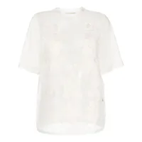 elie saab t-shirt transparent à appliqués fleurs - blanc