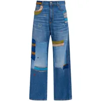 marni jean droit à design patchwork - bleu