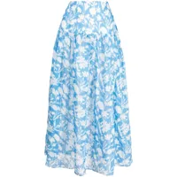 bambah jupe mi-longue floral catania en lin - bleu