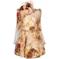 zimmermann robe courte en soie à fleur oversize appliquée - tons neutres