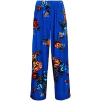 vetements pantalon ample en velours à fleurs - bleu