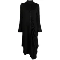 yohji yamamoto robe-chemise drapée à manches longues - noir