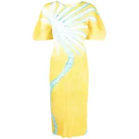 pleats please issey miyake robe mi-longue plissée à fleurs - jaune