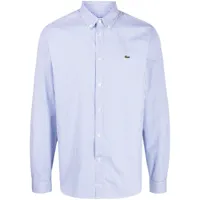 lacoste chemise rayée en coton à patch logo - bleu