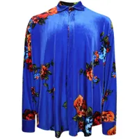 vetements chemise en velours à fleurs - bleu