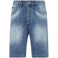 philipp plein short en jean à patch logo - bleu