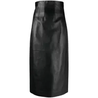 chloé jupe mi-longue en cuir à taille haute - noir