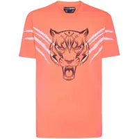 plein sport t-shirt à motif tête de tigre - orange