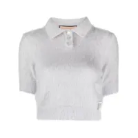 gucci crystal-embellished knit polo top - gris