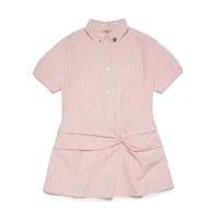 nº21 kids robe-chemise froncée à rayures - rose