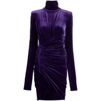 alexandre vauthier robe drapée en velours à col montant - violet