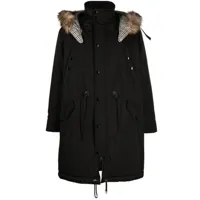 kenzo manteau à capuche bordée de fourrure artificielle - noir
