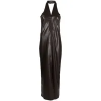 nanushka robe longue en cuir artificiel à dos nu - marron