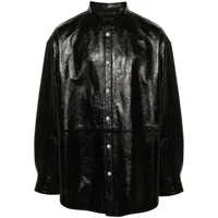 acne studios manteau en cuir à logo embossé - noir