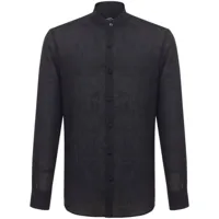 shanghai tang chemise en lin à col mao - noir