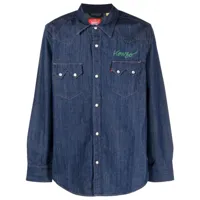kenzo chemise en jean à logo brodé - bleu