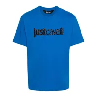 just cavalli t-shirt en coton à logo floqué - bleu