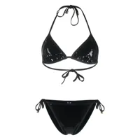 balmain bikini triangles à sequins - noir