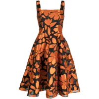 amsale robe évasée floral fil à appliqué fleur - orange