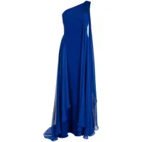 amsale robe longue en chiffon à une épaule - bleu