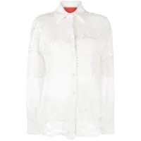 la doublej chemise boutonnée boy à dentelle brodée - blanc