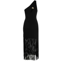 sandro robe longue frangée à design asymétrique à une épaule - noir