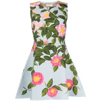 oscar de la renta robe courte camellia en jacquard - bleu
