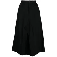 yohji yamamoto jupe mi-longue en coton à taille haute - noir