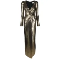 nissa robe longue drapée en effet métallisé - or