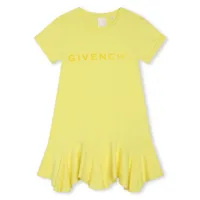 givenchy kids robe évasée en coton à logo imprimé - jaune