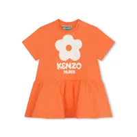 kenzo kids robe courte évasé à logo imprimé - orange