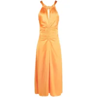 sandro robe mi-longue satinée à fronces - orange