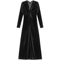 ganni robe longue en velours à fronces - noir