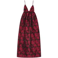 ganni robe mi-longue à imprimé végétal - rouge