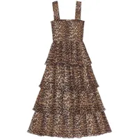 ganni robe mi-longue à imprimé léopard - marron