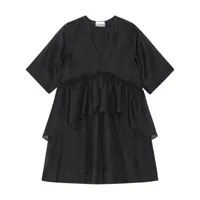 ganni robe courte georgette à design plissé - noir