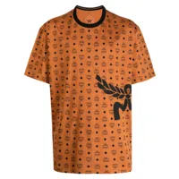 mcm t-shirt en coton biologique à motif mega laurel - marron