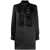 cynthia rowley robe-chemise satinée à volants - noir