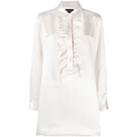cynthia rowley robe-chemise satinée à volants - blanc