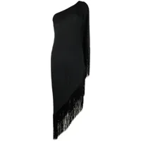 taller marmo robe asymétrique mi-longue à franges - noir