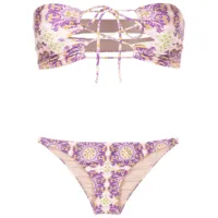 adriana degreas bikini sans bretelles à imprimé graphique - violet