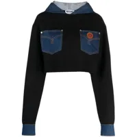moschino jeans hoodie à design patchwork - noir