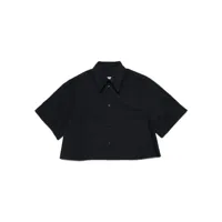 mm6 maison margiela kids chemise en coton à logo brodé - noir