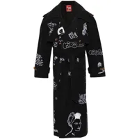 kidsuper embroidered cotton trench coat - noir