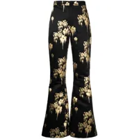 cynthia rowley pantalon en satin à fleurs - noir